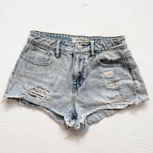 PacSun High Rise Distressed Light Wash Denim Cut Off Shorts, Size 25